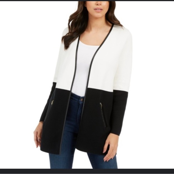 Charter Club Black and White Open Cardigan - Picture 1 of 7